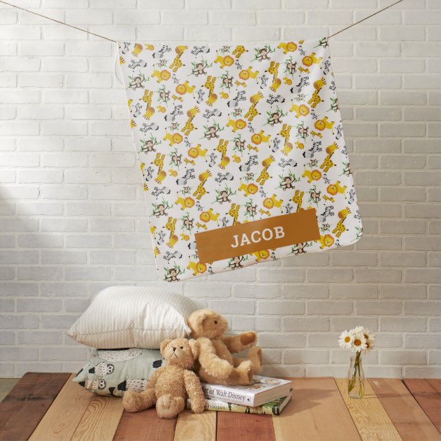 Personalized Safari Animal Baby Cute Jungle Baby Blanket (In Situ)