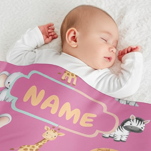 Personalized Safari Animal Cute Pastel Nursery  Baby Blanket