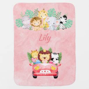 Personalized Safari Animal Girl Baby Blanket