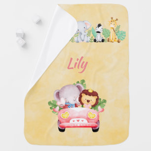 Personalized Safari Animal Girl Baby Blanket