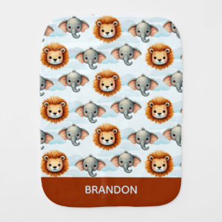 Personalized Safari Animal Pastel Lion Elephant Baby Burp Cloth