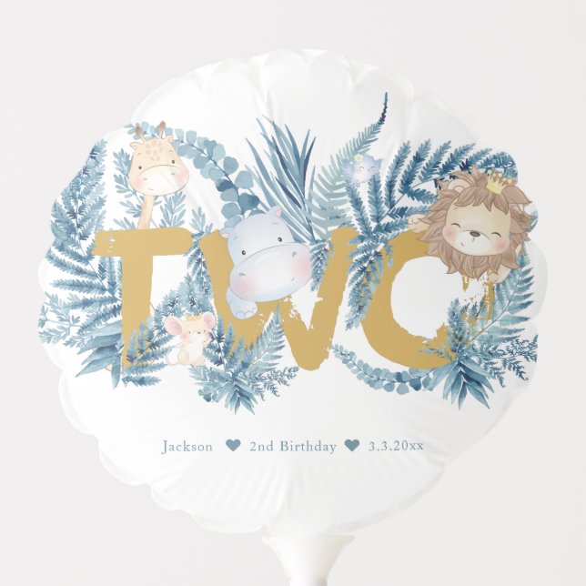Personalized Safari Animals 2nd Birthday Balloon (Front)