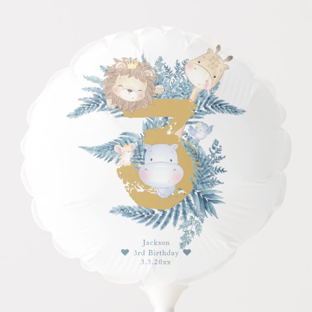 Personalized Safari Animals 3rd Birthday Balloon (Front)