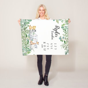 Personalized Safari Animals Baby Milestone Blanket