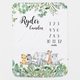 Personalized Safari Animals Baby Milestone Blanket