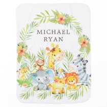 Personalized Safari Animals Boys Receiving Blanket Personalized Safari Animals Boys Receiving Blanket