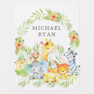 Personalized Safari Animals Boys Receiving Blanket