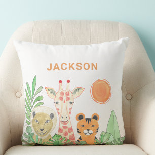 Personalized Safari Animals Child's Throw Pillow