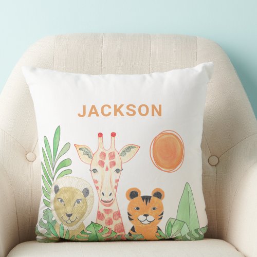 Personalized Safari Animals Childs Throw Pillow