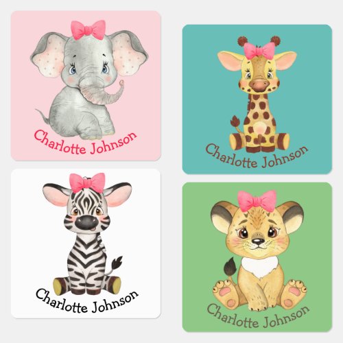 Personalized Safari Animals Girl Name Kids Labels