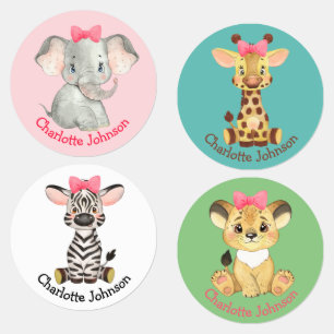 Personalized Safari Animals Girl Name Kids' Labels