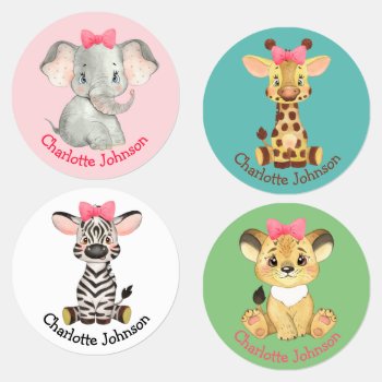 Personalized Safari Animals Girl Name  Kids' Labels by ByFineDesign at Zazzle