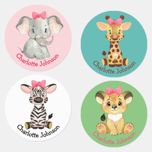 Personalized Safari Animals Girl Name  Kids Labels