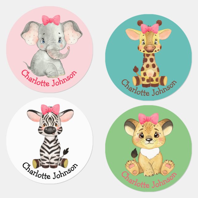 Personalized Safari Animals Girl Name  Kids' Labels (Group)