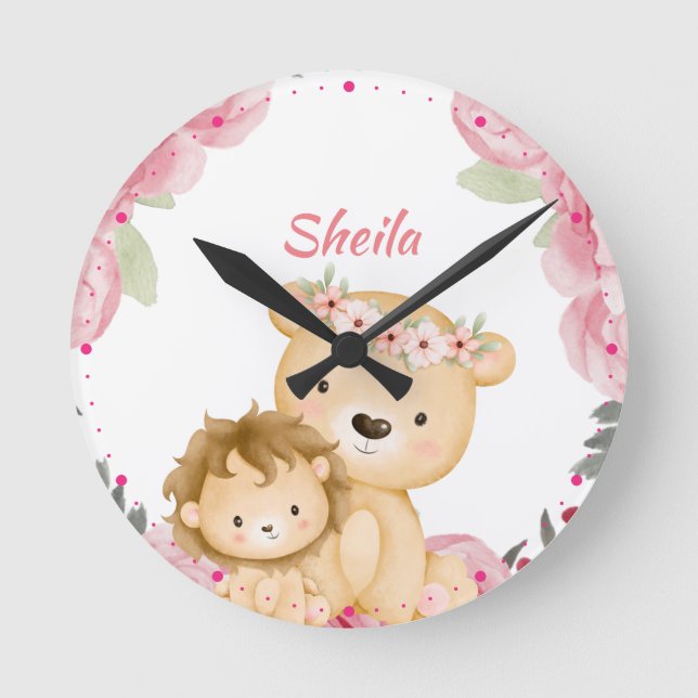 Personalized Safari Animals Girls  Round Clock (Front)