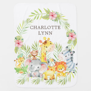 Personalized Safari Animals GirlsReceiving Blanket