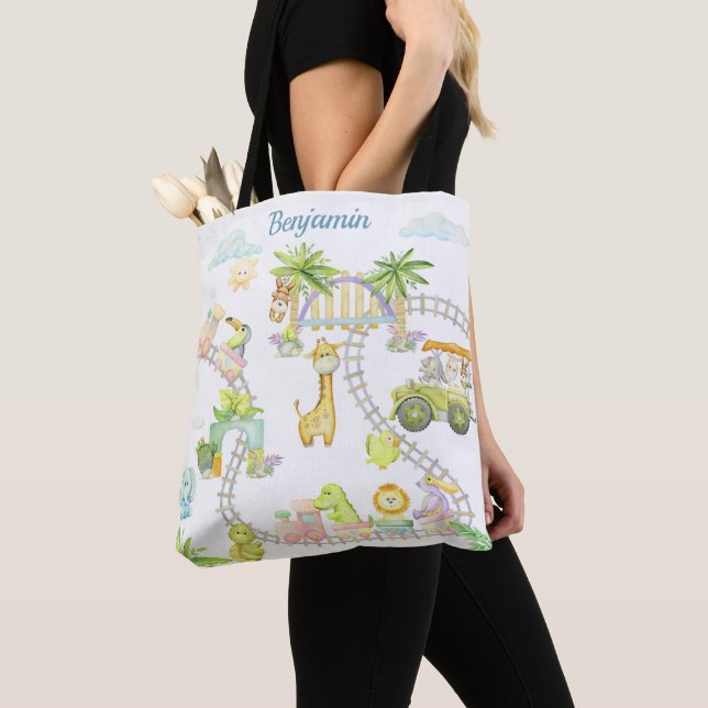 Personalized Safari Animals Tote Bag (Close Up)