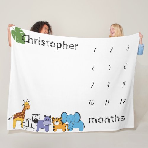 Personalized Safari Baby milestone months Fleece Blanket