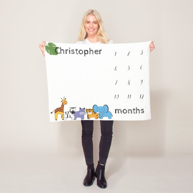 Personalized Safari Baby milestone months Fleece Blanket (In Situ)