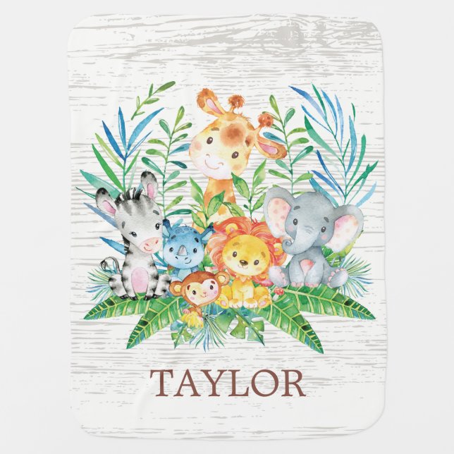 Personalized Safari Boy | Girl  Receiving Blanket (Front)