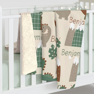 Personalized Safari Dinosaur Custom Name Baby Sherpa Blanket