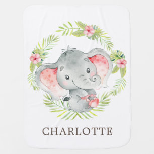 Personalized Safari Elephant Receiving Blanket