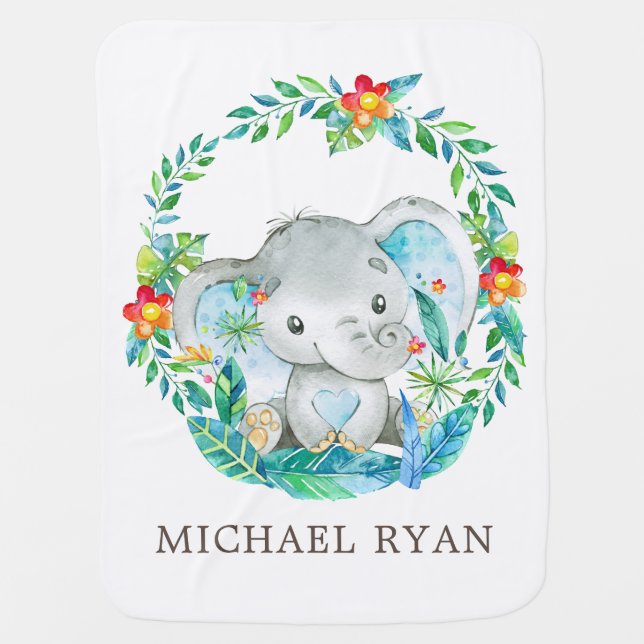 Personalized Safari Elephant Receiving Blanket (Front)