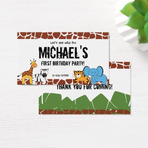 Personalized Safari first birthday party cards