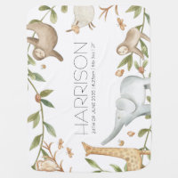 Personalized safari forest animals gift for kids baby blanket