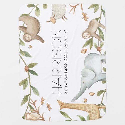 Personalized safari forest animals gift for kids baby blanket