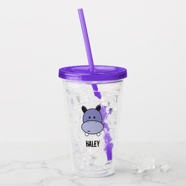 Personalized Safari Hippo Cartoon birthday Acrylic Tumbler (Front Ice)