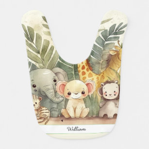 Personalized Safari Jungle Animals Baby Bib