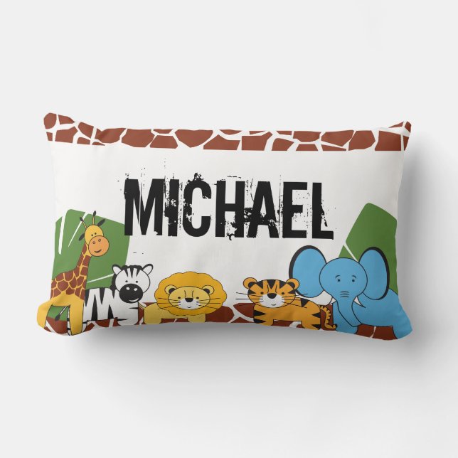 Personalized, Safari, Jungle Animals, Lumbar Pillow (Front)