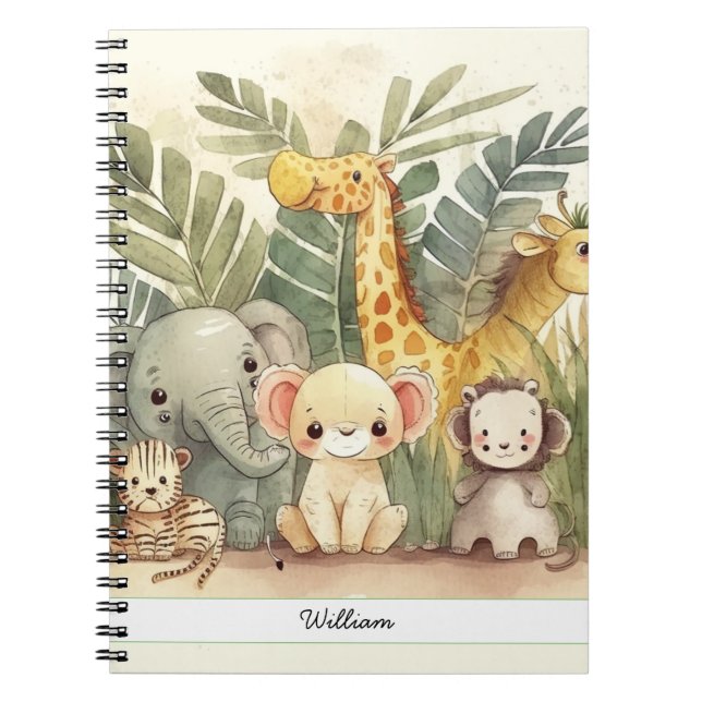 Personalized Safari Jungle Animals Notebook (Front)
