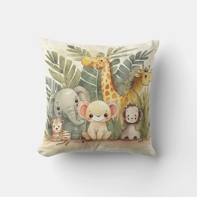 Personalized Safari Jungle Animals Throw Pillow (Front)