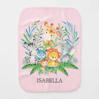 Personalized Safari Jungle Girl Baby Burp Cloth