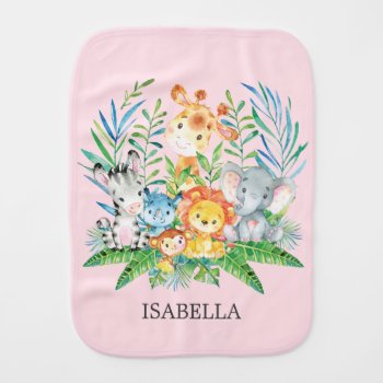Personalized Safari Jungle Girl  Baby Burp Cloth by invitationstop at Zazzle