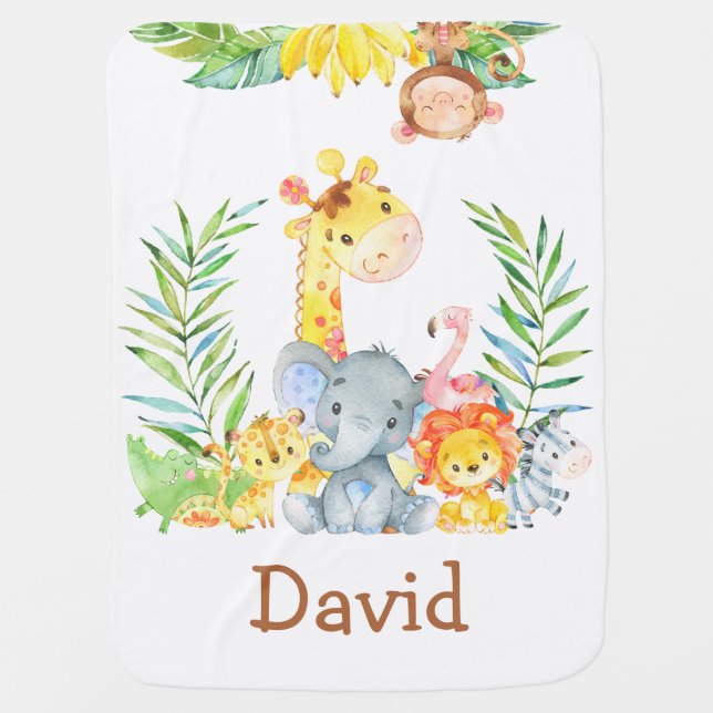 Personalized Safari Jungle Receiving Blanket (Front)