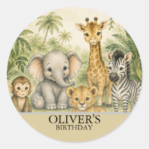 Personalized Safari Nursery Name Poster Jungle Classic Round Sticker