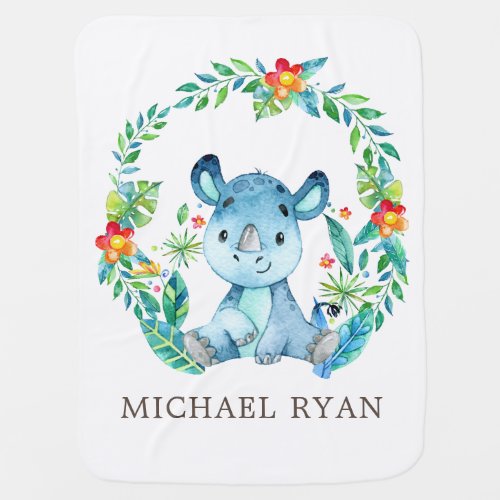 Personalized Safari Rhino Receiving Blanket