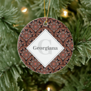 Personalized Safari Sunset Bohemian Mandala Scales Ceramic Ornament