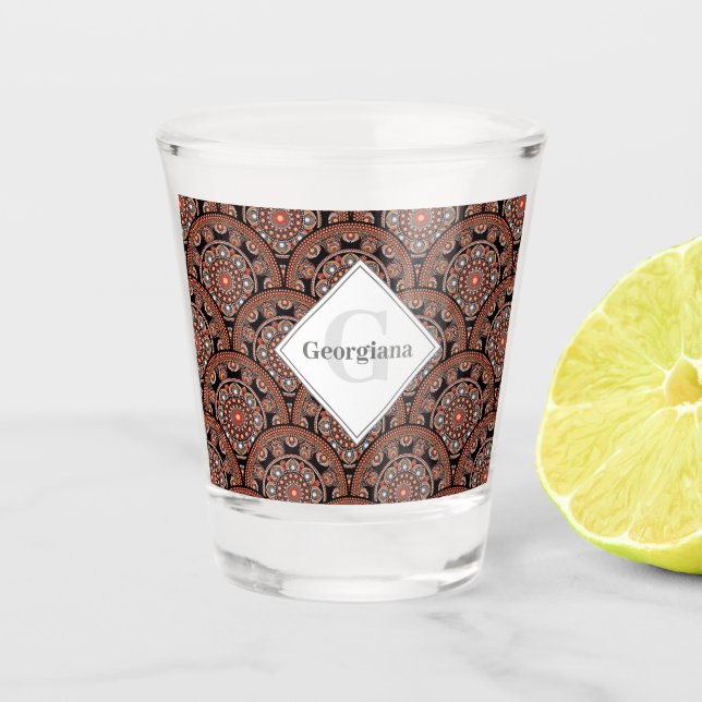 Personalized Safari Sunset Bohemian Mandala Scales Shot Glass (Front)