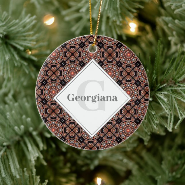 Personalized Safari Sunset Bohemian Mandala Tiles Ceramic Ornament (Tree)