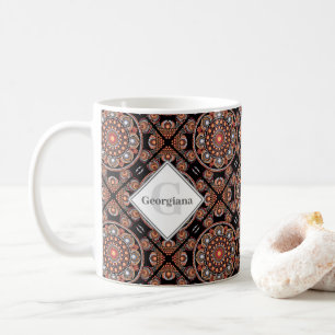 Personalized Safari Sunset Bohemian Mandala Tiles Coffee Mug