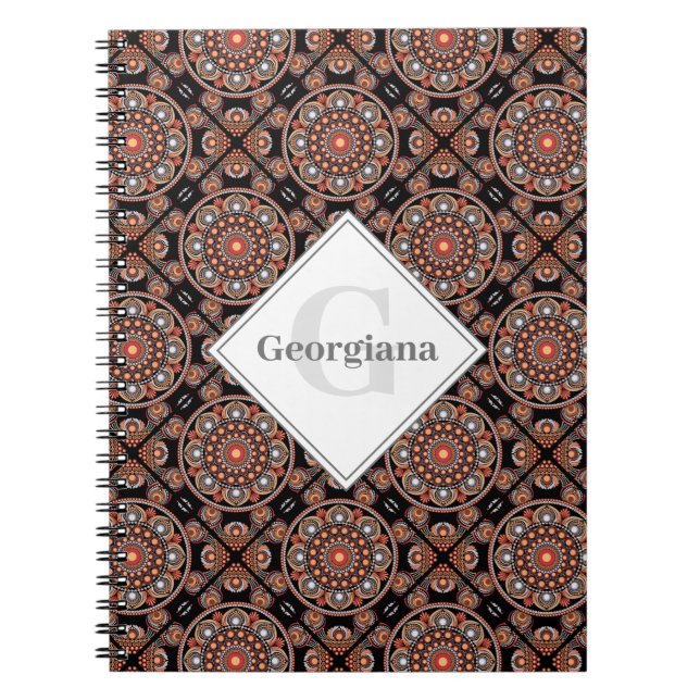 Personalized Safari Sunset Bohemian Mandala Tiles Notebook (Front)