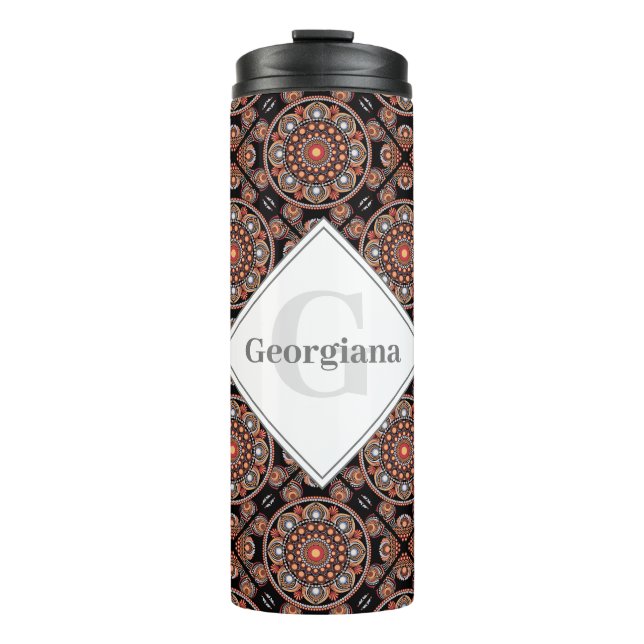 Personalized Safari Sunset Bohemian Mandala Tiles Thermal Tumbler (Front)