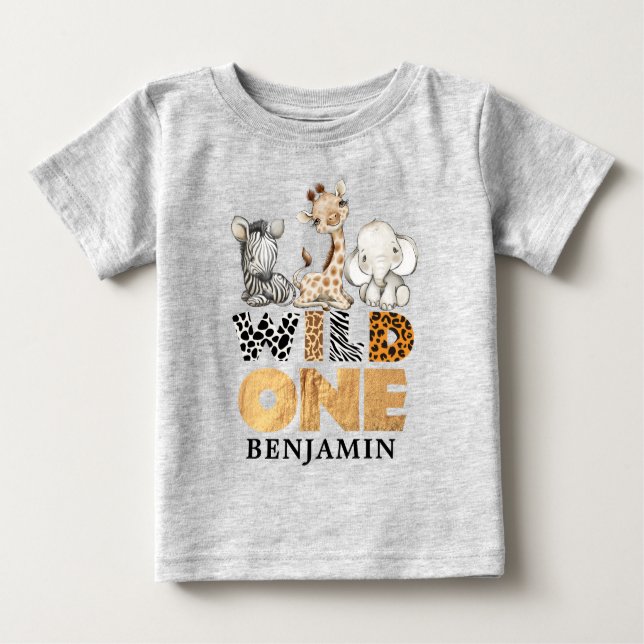 Personalized Safari Wild One First Birthday Baby T Baby T-Shirt (Front)