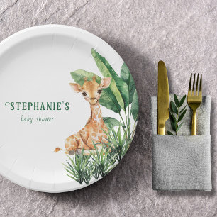 Personalized Safari Wild One Giraffe Baby Shower Paper Plates