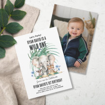 Personalized Safari Wild One Photo Invitation