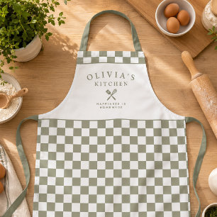 Personalized Sage Checkered Kitchen Custom Name Apron